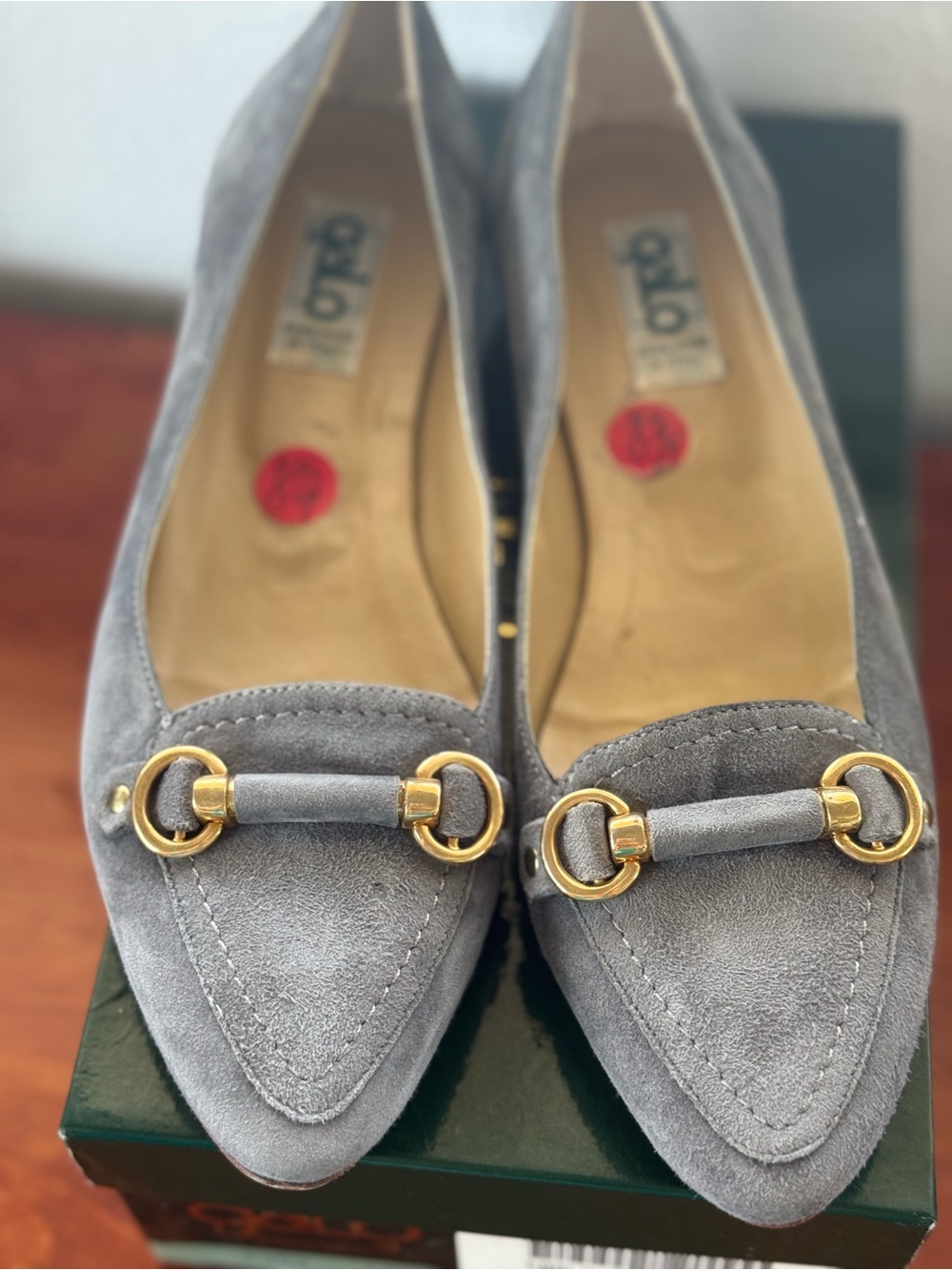 GaloGray Suede Pointed Loafers with Gold Horsebit